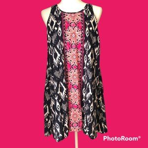 Ruby Road Navy & Pink Flowy Ikat seing Dress NWOT